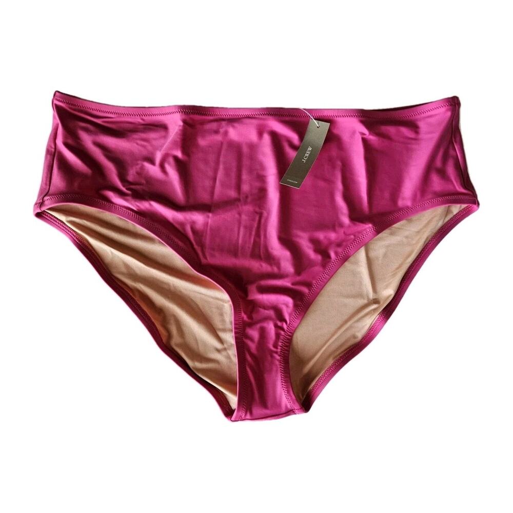 J. CREW Plus 2X Bikini Bottom Radiant Fuchsia High Waist & Leg Medium Cover NEW